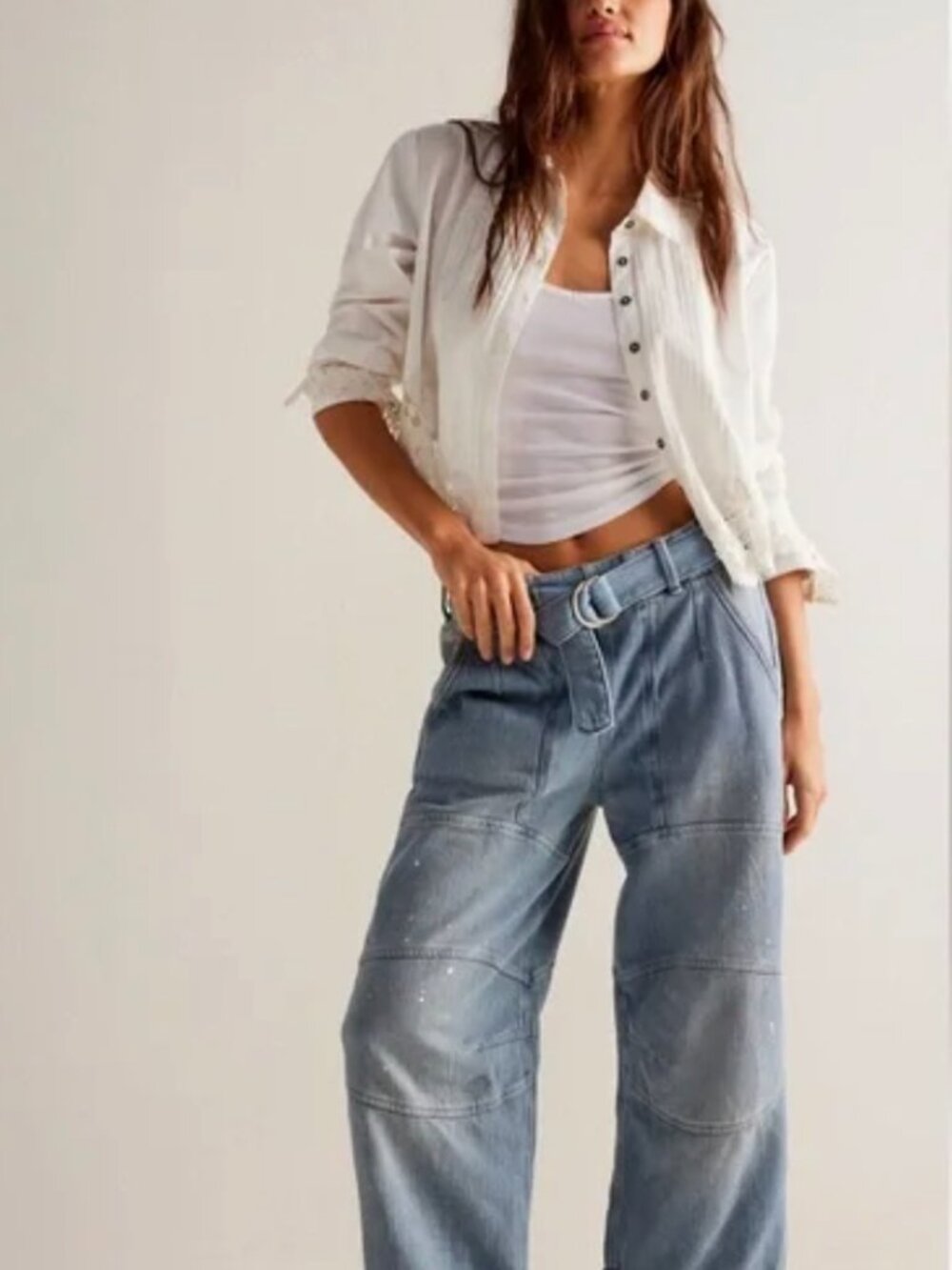 NWT Free People We The Free Pavement Artist Slouchy Cropped Jeans Medium $158 - Picture 2 of 16